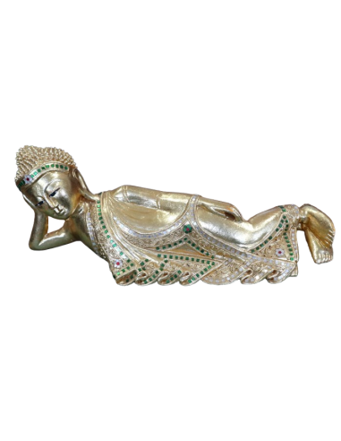 Buddha Thai Sdraiato in Foglia Oro e...