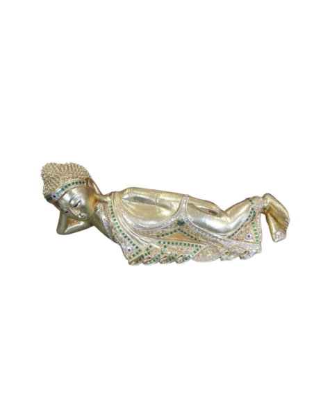 Buddha Thai Sdraiato in Foglia Oro e Specchietti – Scultura Artigianale 57x16x22 cm