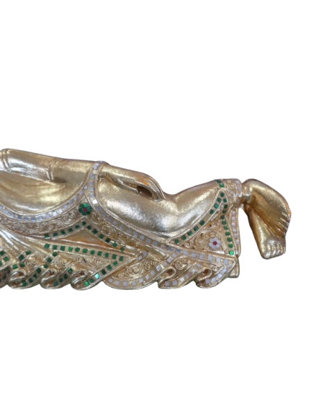 Buddha Thai Sdraiato in Foglia Oro e Specchietti – Scultura Artigianale 57x16x22 cm