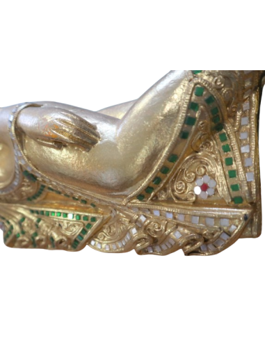 Buddha Thai Sdraiato in Foglia Oro e...