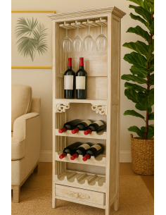 🍷 Porta Bottiglie in Legno di Albizia – Mobile Vetrinetta...