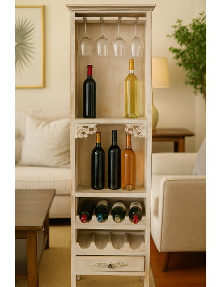 🍷 Porta Bottiglie in Legno di Albizia – Mobile Vetrinetta Rustico Shabby h 150 cm