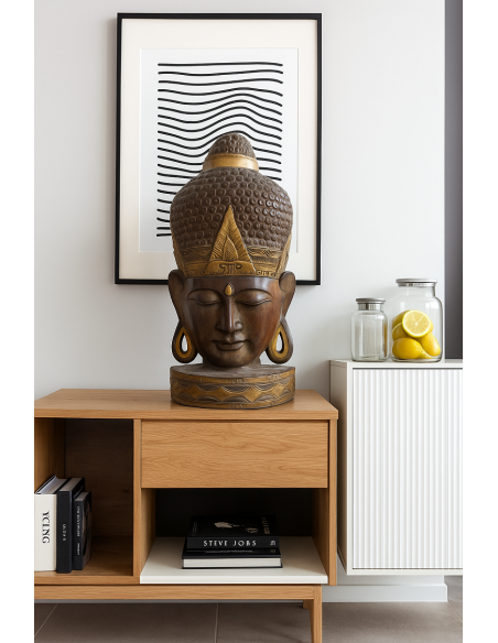 Testa di Buddha in legno scolpito a mano 83 cm – Arte etnica
