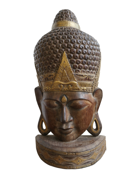 Testa di Buddha in legno scolpito a mano 83 cm – Arte etnica