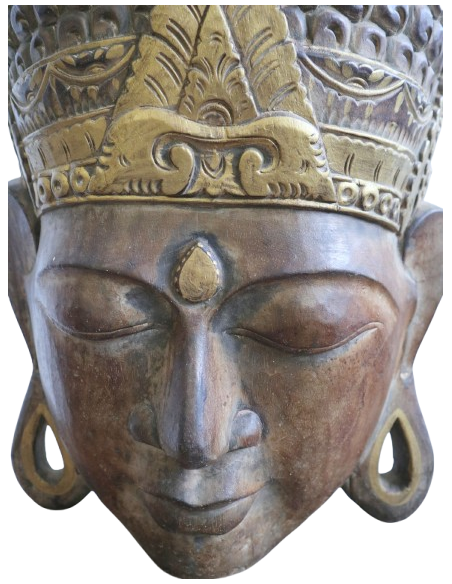 Testa di Buddha in legno scolpito a mano 83 cm – Arte etnica