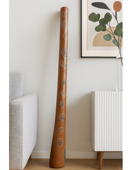 Didgeridoo teak 150 cm dipinto a mano – Arte aborigena Maori tipo Australiano Artigianato Bali , Suono Autentico
