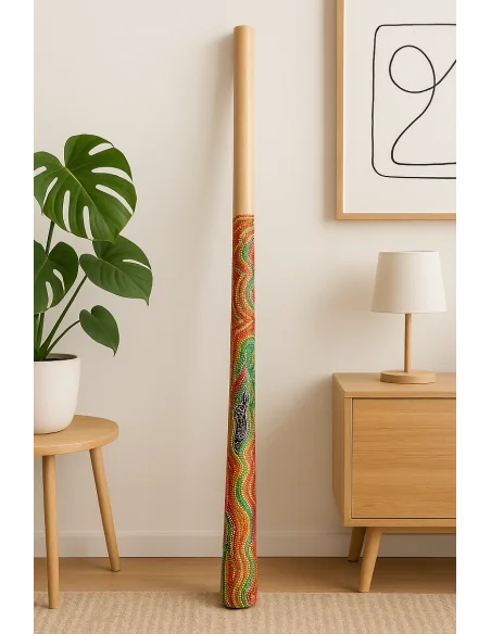 Didgeridoo in legno decorato con tecnica aborigena – cm 150 – Fatto a mano in Indonesia