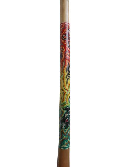 Didgeridoo in legno decorato con tecnica aborigena – cm 150 – Fatto a mano in Indonesia