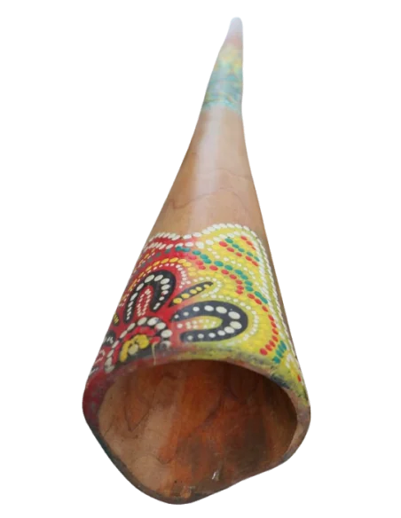 Didgeridoo in legno decorato con tecnica aborigena – cm 150 – Fatto a mano in Indonesia