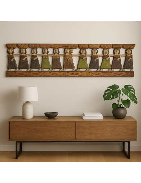 Pannello in legno intagliato e dipinto a mano – Arte Indonesiana autentica