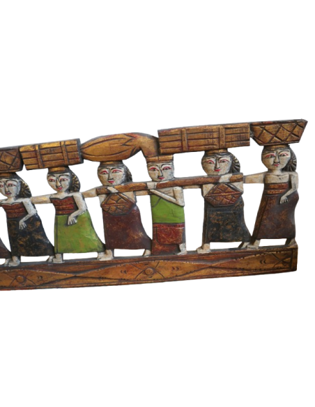 Pannello in legno intagliato e dipinto a mano – Arte Indonesiana autentica