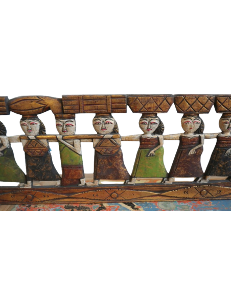 Pannello in legno intagliato e dipinto a mano – Arte Indonesiana autentica