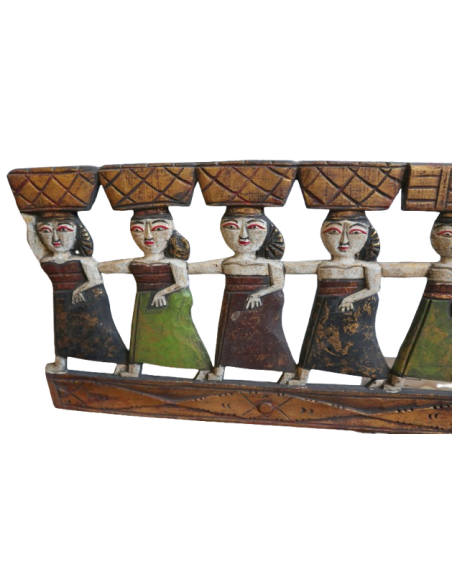 Pannello in legno intagliato e dipinto a mano – Arte Indonesiana autentica