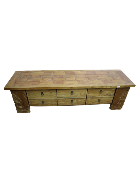 Porta TV in Legno Massello con Intagli – 150x40x44h