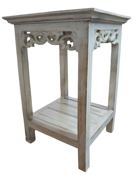 Alzata shabby chic in legno di albesia intagliato a mano – 2 misure disponibili comodino