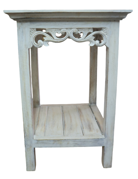 Alzata shabby chic in legno di albesia intagliato a mano – 2 misure disponibili comodino