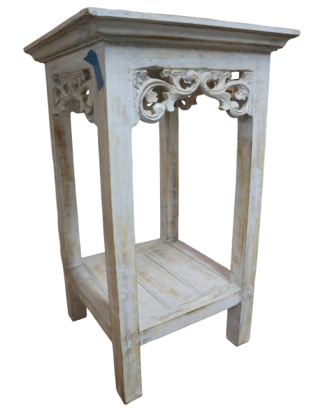 Alzata shabby chic in legno di albesia intagliato a mano – 2 misure disponibili comodino