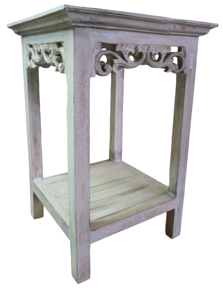 Alzata shabby chic in legno di albesia intagliato a mano – 2 misure disponibili comodino