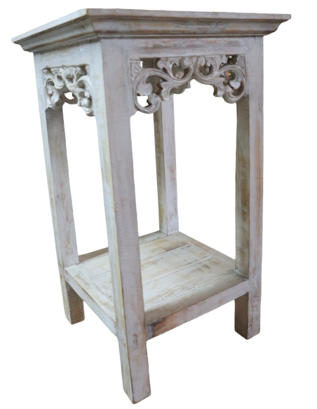 Alzata shabby chic in legno di albesia intagliato a mano – 2 misure disponibili comodino