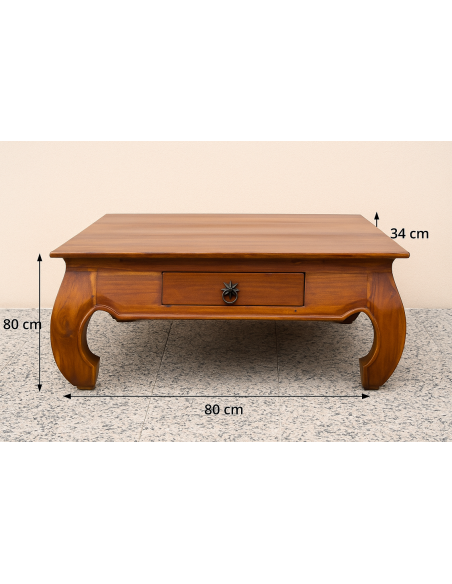 Tavolino da Fumo Stile Opium in Teak Massello – 80x80x34 cm – Fatto a Mano in Indonesia