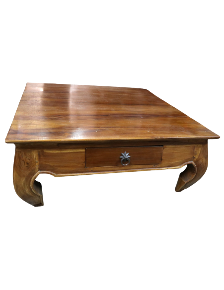 Tavolino da Fumo Stile Opium in Teak Massello – 80x80x34 cm – Fatto a Mano in Indonesia