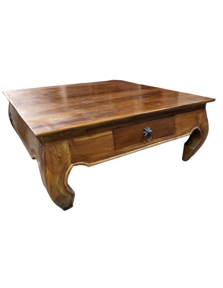 Tavolino da Fumo Stile Opium in Teak Massello – 80x80x34 cm – Fatto a Mano in Indonesia