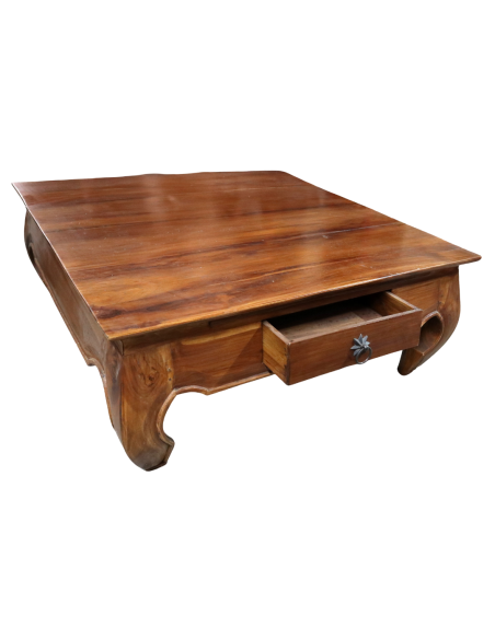 Tavolino da Fumo Stile Opium in Teak Massello – 80x80x34 cm – Fatto a Mano in Indonesia