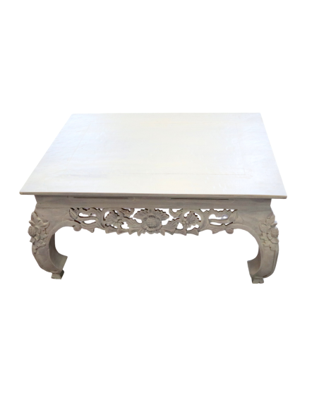 Tavolo Opium Intagliato in Legno di Albesia – Fatto a Mano in Indonesia – 80x60x40 cm