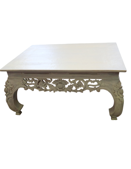 Tavolo Opium Intagliato in Legno di Albesia – Fatto a Mano in Indonesia – 80x60x40 cm