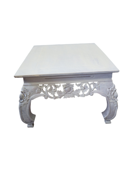 Tavolo Opium Intagliato in Legno di Albesia – Fatto a Mano in Indonesia – 80x60x40 cm
