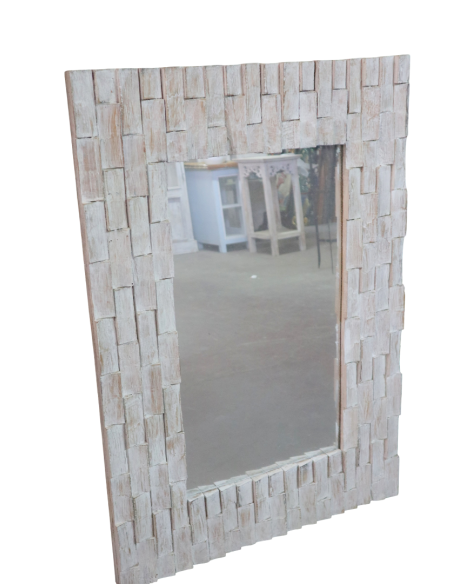 Specchio in legno artigianale cm 90x70x4 con cornice 15 cm fatto a mano in Indonesia