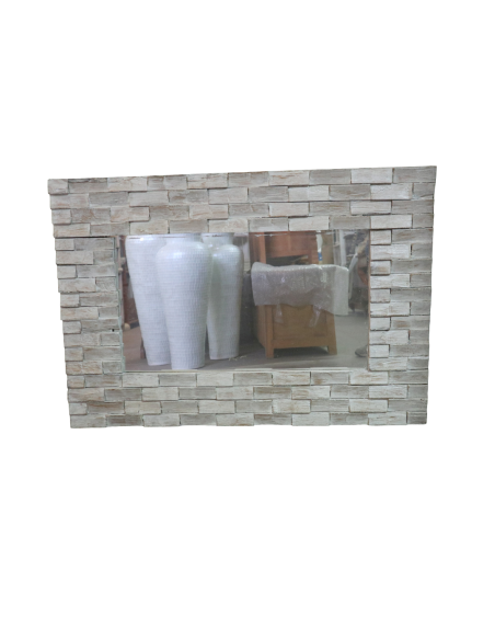 Specchio in legno artigianale cm 90x70x4 con cornice 15 cm fatto a mano in Indonesia