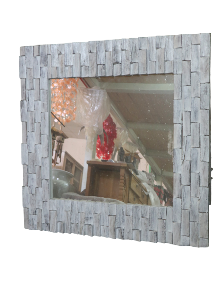Specchio in legno artigianale cm 90x90x4 con cornice 15 cm fatto a mano in Indonesia