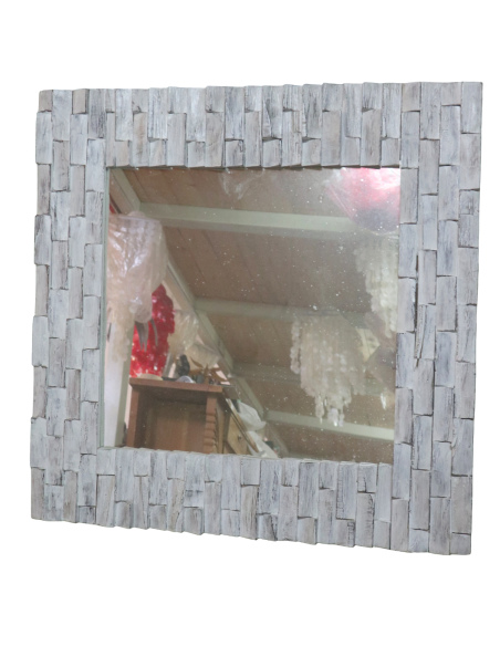 Specchio in legno artigianale cm 90x90x4 con cornice 15 cm fatto a mano in Indonesia