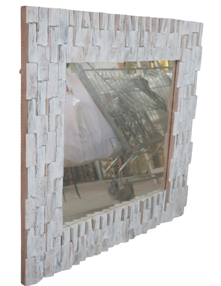 Specchio in legno artigianale cm 90x90x4 con cornice 15 cm fatto a mano in Indonesia