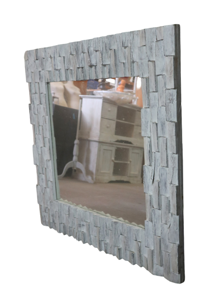 Specchio in legno artigianale cm 90x90x4 con cornice 15 cm fatto a mano in Indonesia