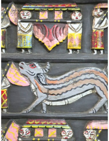 Pannello in legno intagliato e dipinto a mano –...