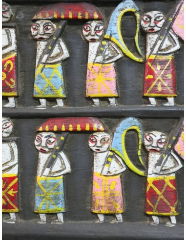 Pannello in legno intagliato e dipinto a mano –...