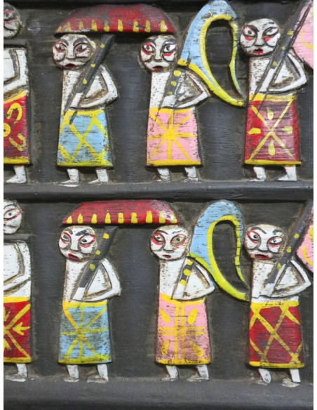 Pannello in legno intagliato e dipinto a mano – Bali, Indonesia