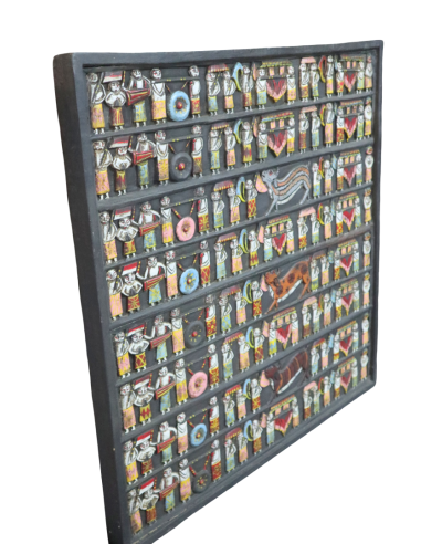 Pannello in legno intagliato e dipinto a mano –...