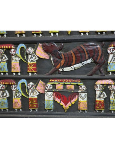 Pannello in legno intagliato e dipinto a mano –...