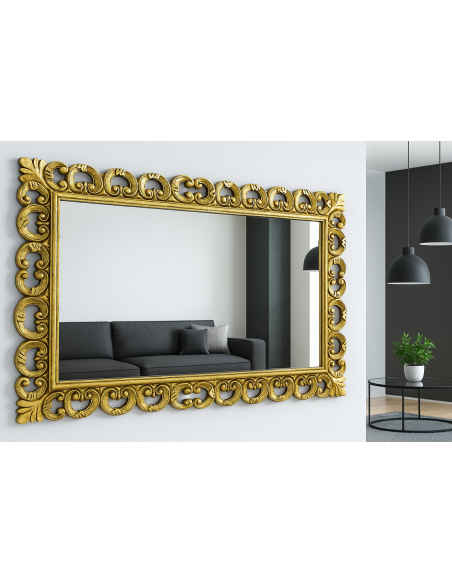 Specchio Barocco in Legno Massello Dorato 160x80 cm – Cornice Artigianale 14 cm