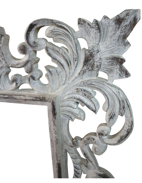 Specchio Rettangolare in Legno Massello Durian Intagliato a Mano 120x80 cm – Cornice 20 cm Shabby Chic