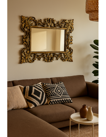 Specchio Oro Antico in Legno Massello Durian 120x80 cm – Cornice Intagliata a Mano 20 cm