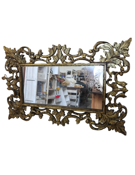 Specchio Oro Antico in Legno Massello Durian 120x80 cm – Cornice Intagliata a Mano 20 cm