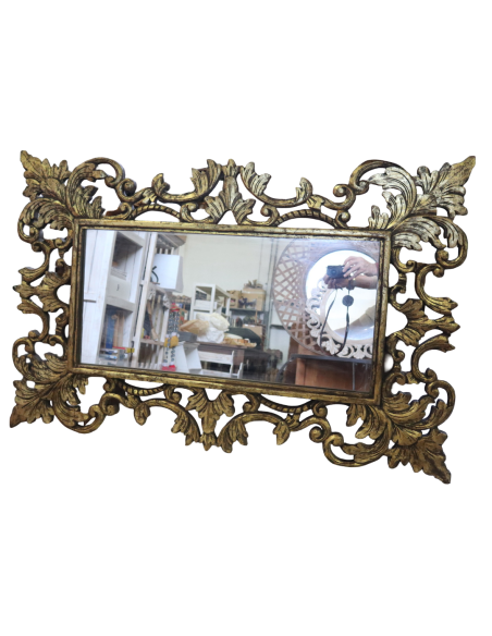 Specchio Oro Antico in Legno Massello Durian 120x80 cm – Cornice Intagliata a Mano 20 cm