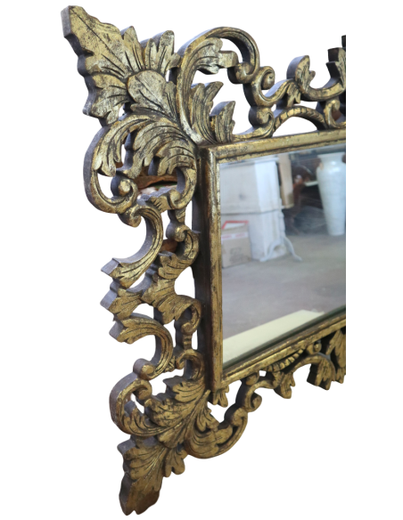 Specchio Oro Antico in Legno Massello Durian 120x80 cm – Cornice Intagliata a Mano 20 cm