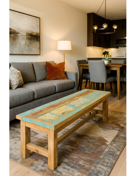 Panca in legno massello riciclato 160x35x46h – Arredo artigianale fatto a mano in Indonesia