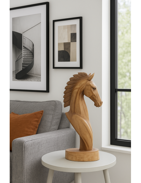 Scultura testa di cavallo in legno di teak | Fatto a mano in Indonesia | Statuetta decorativa artigianale