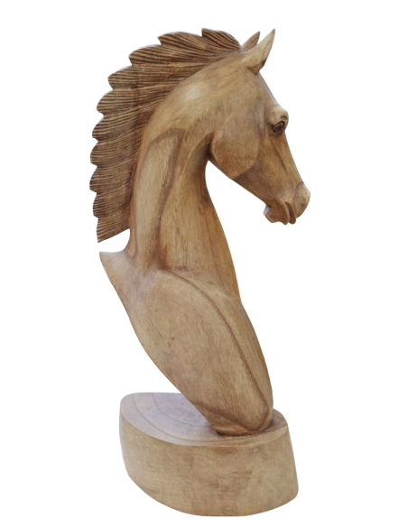 Scultura testa di cavallo in legno di teak | Fatto a mano in Indonesia | Statuetta decorativa artigianale